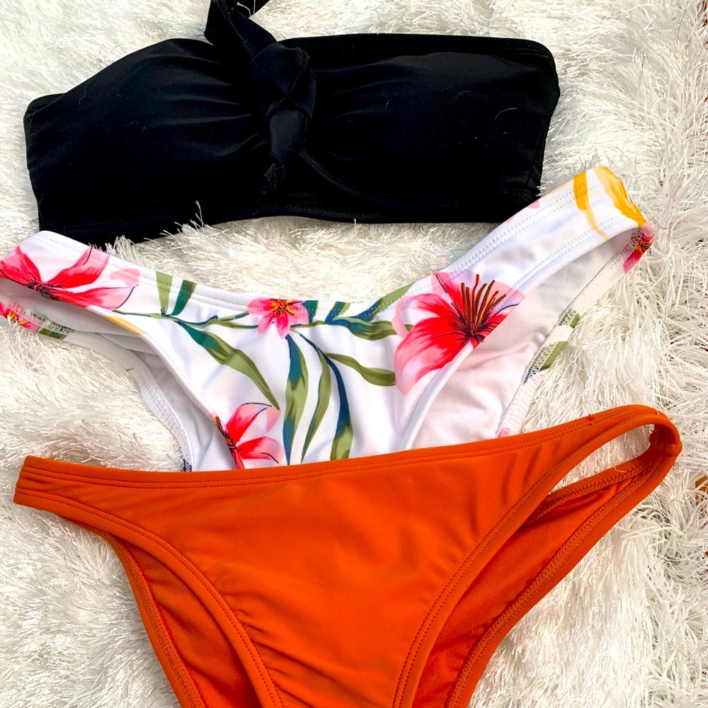 BIKINI Tie Front Bandeau & 2 Bottoms